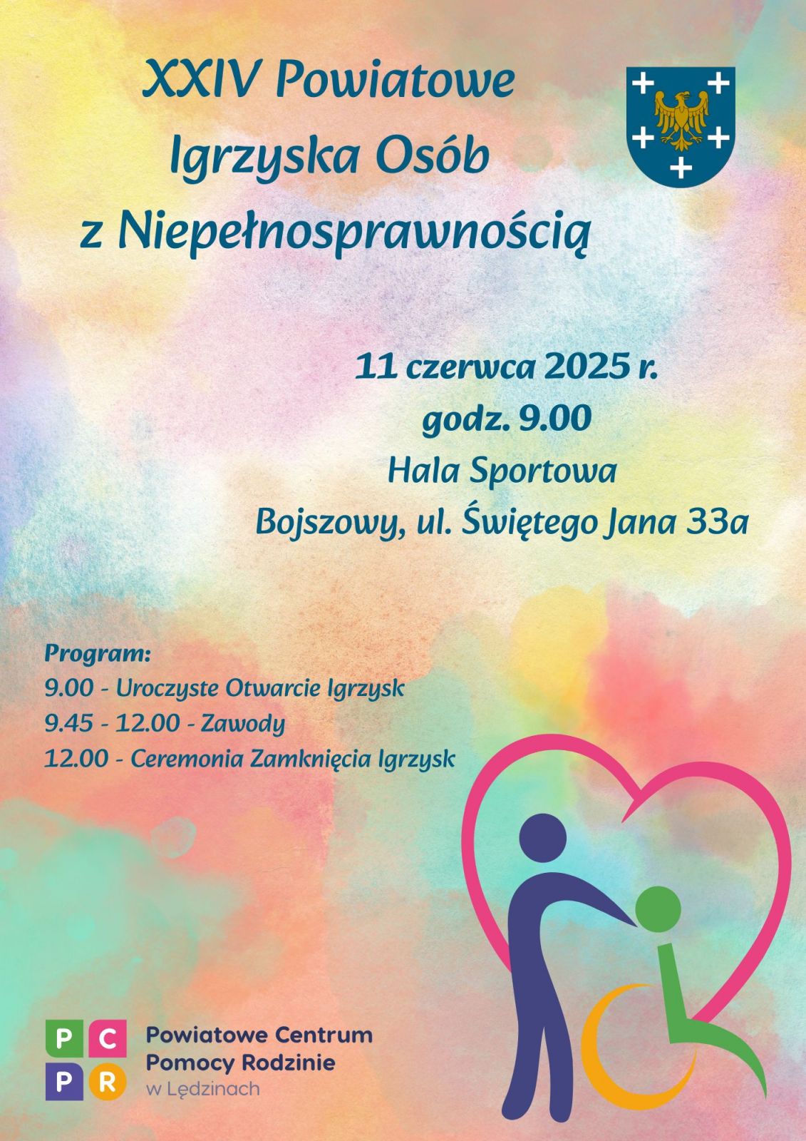 Plakat. Na tle pastelowych plam tekst